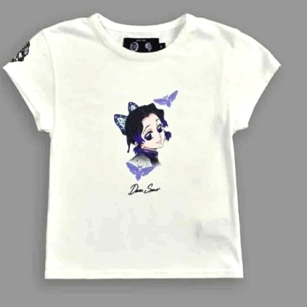 Darc Sport Demon Slayer Shinobu Kocho Baby Tee Cream True Flutter Size Large